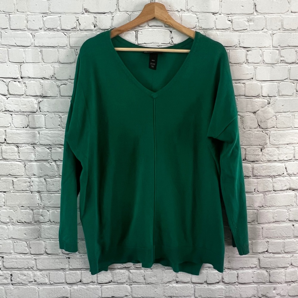 Lane Bryant Emerald Green V-Neck Sweater Rayon Blend High Low Hem Size 18/20